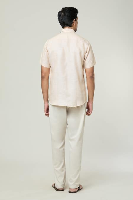 Shop Aryavir Malhotra Beige Linen Half Sleeves Solid Shirt at Aza Fashions Shop_Aryavir Malhotra_Beige Linen Half Sleeves Solid Shirt _at_Aza_Fashions