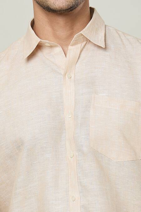 Buy Aryavir Malhotra Beige Linen Half Sleeves Solid Shirt Buy_Aryavir Malhotra_Beige Linen Half Sleeves Solid Shirt