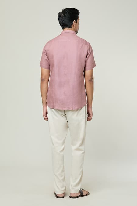 Shop Aryavir Malhotra Pink Linen Half Sleeves Plain Shirt at Aza Fashions Shop_Aryavir Malhotra_Pink Linen Half Sleeves Plain Shirt _at_Aza_Fashions