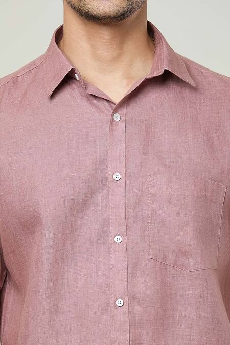 Buy Aryavir Malhotra Pink Linen Half Sleeves Plain Shirt Buy_Aryavir Malhotra_Pink Linen Half Sleeves Plain Shirt