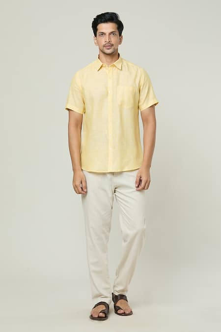 Arihant Rai Sinha Half Sleeves Button Down Linen Shirt 