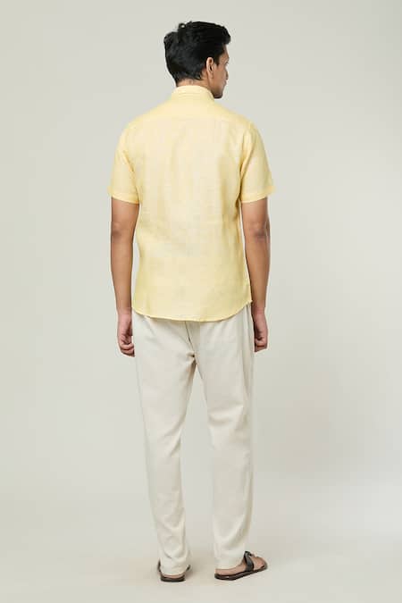 Aryavir Malhotra Half Sleeves Button Down Linen Shirt 