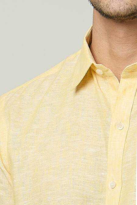 Buy_Aryavir Malhotra_Yellow Linen Half Sleeves Button Down Shirt 