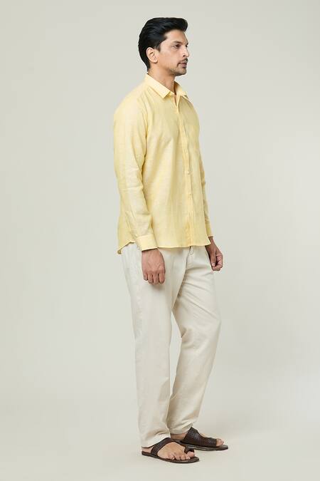 Aryavir Malhotra Yellow Linen Full Sleeves Button Down Shirt Online at Aza Fashions Aryavir Malhotra_Yellow Linen Full Sleeves Button Down Shirt _Online_at_Aza_Fashions