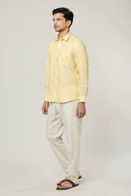 Buy Aryavir Malhotra Yellow Linen Full Sleeves Button Down Shirt Online at Aza Fashions Buy_Aryavir Malhotra_Yellow Linen Full Sleeves Button Down Shirt _Online_at_Aza_Fashions