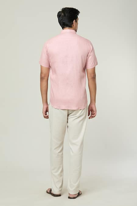 Shop_Aryavir Malhotra_Pink Linen Solid Collared Shirt _at_Aza_Fashions
