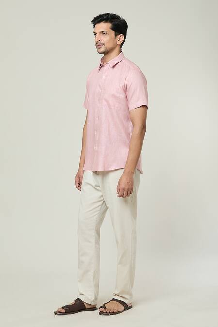 Buy_Aryavir Malhotra_Pink Linen Solid Collared Shirt _Online_at_Aza_Fashions