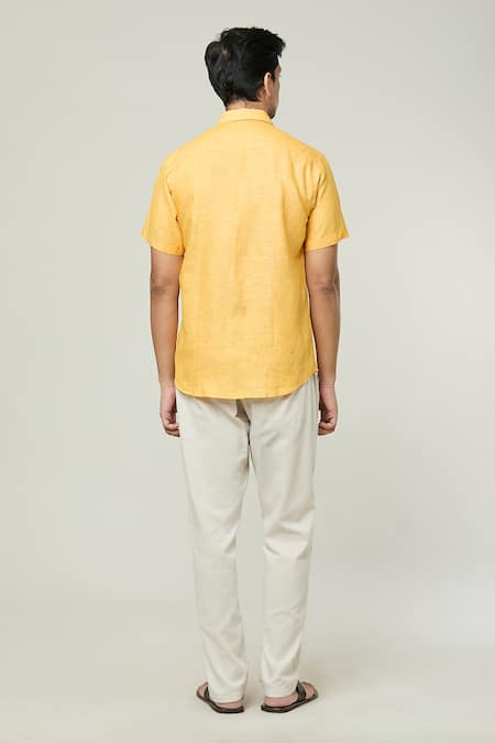 Aryavir Malhotra Solid Half Sleeves Collared Linen Shirt 
