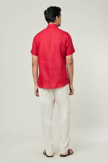 Aryavir Malhotra Plain Half Sleeves Pocket Detail Linen Shirt 