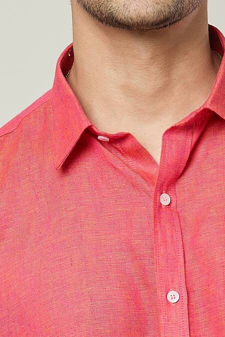Aryavir Malhotra_Orange Linen Solid Half Sleeves Pocket Detail Shirt _at_Aza_Fashions