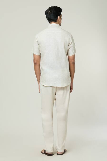 Aryavir Malhotra Half Sleeves Pocket Detail Linen Shirt 