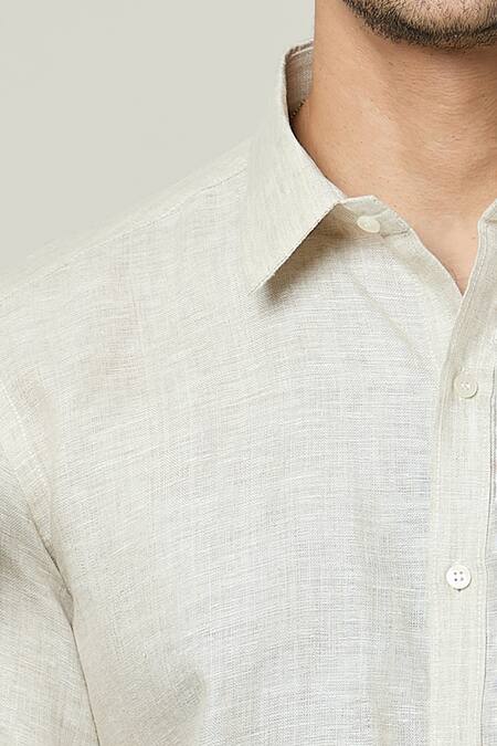 Aryavir Malhotra_Off White Linen Half Sleeves Pocket Detail Shirt _at_Aza_Fashions