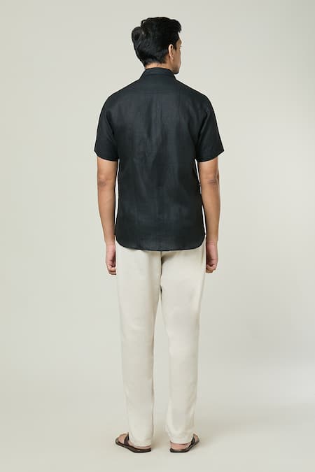 Shop Aryavir Malhotra Black Linen Pocket Detail Shirt at Aza Fashions Shop_Aryavir Malhotra_Black Linen Pocket Detail Shirt _at_Aza_Fashions