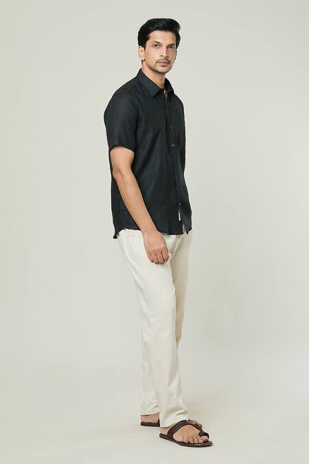 Aryavir Malhotra Black Linen Pocket Detail Shirt Online at Aza Fashions Aryavir Malhotra_Black Linen Pocket Detail Shirt _Online_at_Aza_Fashions