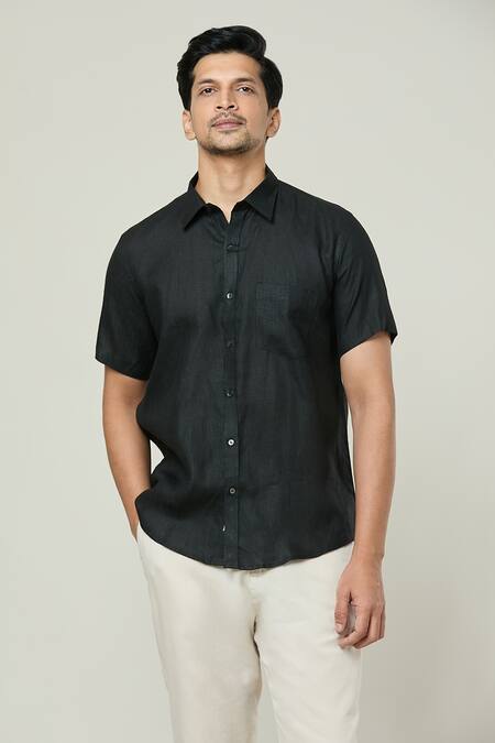 Buy Aryavir Malhotra Black Linen Pocket Detail Shirt Online at Aza Fashions Buy_Aryavir Malhotra_Black Linen Pocket Detail Shirt _Online_at_Aza_Fashions