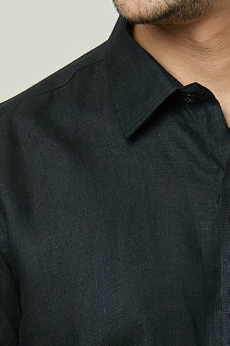 Aryavir Malhotra Black Linen Pocket Detail Shirt at Aza Fashions Aryavir Malhotra_Black Linen Pocket Detail Shirt _at_Aza_Fashions