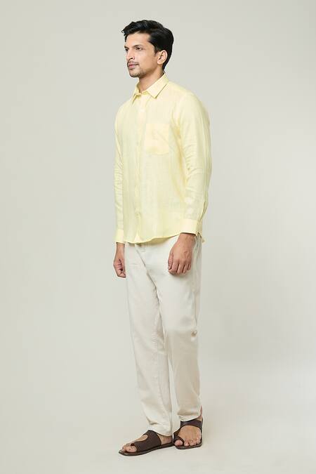 Aryavir Malhotra Yellow Linen Pocket Detail Full Sleeves Shirt Online at Aza Fashions Aryavir Malhotra_Yellow Linen Pocket Detail Full Sleeves Shirt _Online_at_Aza_Fashions