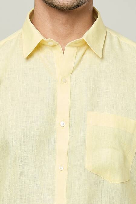 Aryavir Malhotra Yellow Linen Pocket Detail Full Sleeves Shirt at Aza Fashions Aryavir Malhotra_Yellow Linen Pocket Detail Full Sleeves Shirt _at_Aza_Fashions