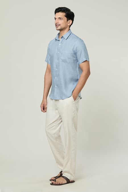 Aryavir Malhotra Grey Linen Pocket Detail Button Down Shirt Online at Aza Fashions Aryavir Malhotra_Grey Linen Pocket Detail Button Down Shirt _Online_at_Aza_Fashions