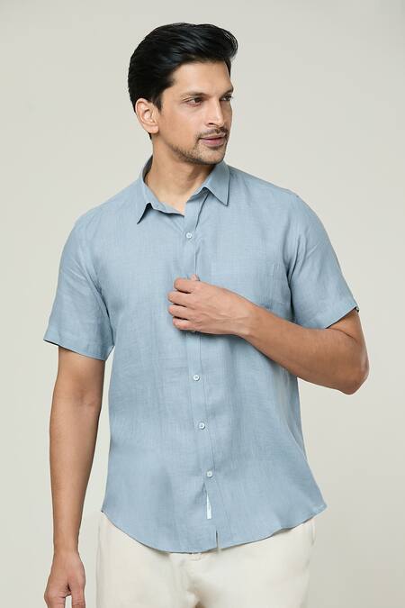 Buy Aryavir Malhotra Grey Linen Pocket Detail Button Down Shirt Online at Aza Fashions Buy_Aryavir Malhotra_Grey Linen Pocket Detail Button Down Shirt _Online_at_Aza_Fashions