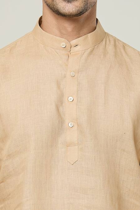Shop_Arihant Rai Sinha_Beige Linen Shirt Style Solid Kurta _Online_at_Aza_Fashions