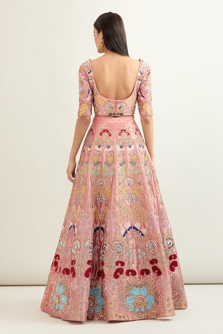 Aisha Rao Floral Applique Embroidered Bridal Lehenga Set 