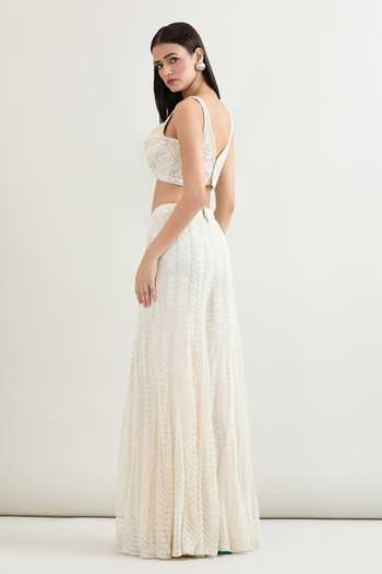 Shop_Ritika Mirchandani_White Embroidery V-, Open Jacket Blouse And Sharara Set _Online_at_Aza_Fashions