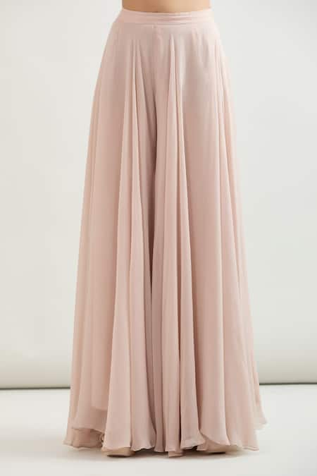 Varun Nidhika_Peach Silk Embroidery Scoop Neck Floral Cutwork Kurta Sharara Set_at_Aza_Fashions