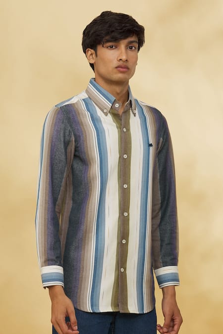 Buy The MeN'S Kompany Multi Color Twill, Cotton Embroidery Striped Pattern Shirt Online at Aza Fashions Buy_The MeN'S Kompany_Multi Color Twill, Cotton Embroidery Striped Pattern Shirt _Online_at_Aza_Fashions