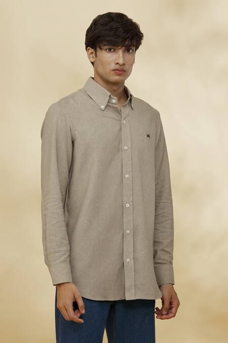 Buy The MeN'S Kompany Grey Twill, Cotton Embroidery Placement Shirt Online at Aza Fashions Buy_The MeN'S Kompany_Grey Twill, Cotton Embroidery Placement Shirt _Online_at_Aza_Fashions