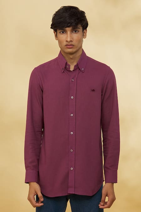 The MeN'S Kompany Purple Twill, Cotton Embroidery Placement Motif Shirt Online at Aza Fashions The MeN'S Kompany_Purple Twill, Cotton Embroidery Placement Motif Shirt _Online_at_Aza_Fashions