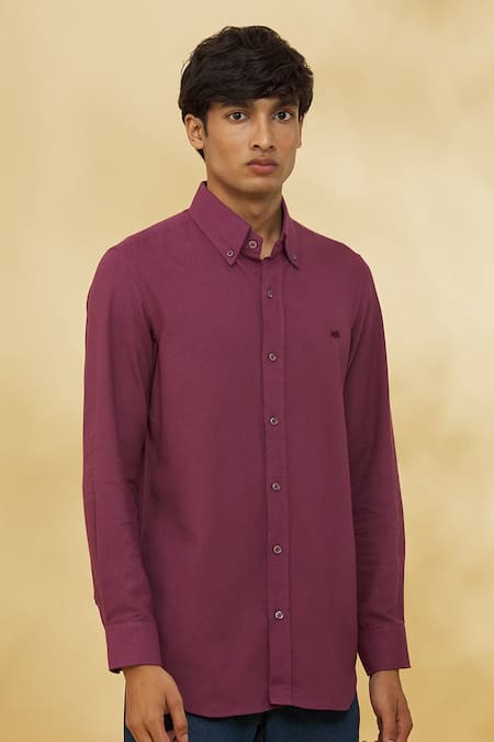Buy The MeN'S Kompany Purple Twill, Cotton Embroidery Placement Motif Shirt Online at Aza Fashions Buy_The MeN'S Kompany_Purple Twill, Cotton Embroidery Placement Motif Shirt _Online_at_Aza_Fashions