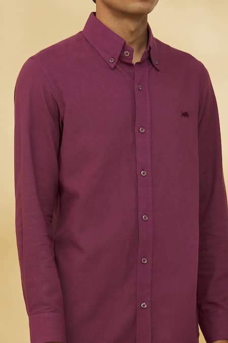 The MeN'S Kompany Purple Twill, Cotton Embroidery Placement Motif Shirt at Aza Fashions The MeN'S Kompany_Purple Twill, Cotton Embroidery Placement Motif Shirt _at_Aza_Fashions