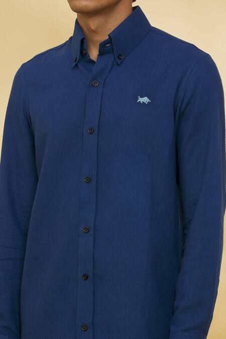 Buy The MeN'S Kompany Blue Twill, Cotton Embroidery Placement Logo Shirt Buy_The MeN'S Kompany_Blue Twill, Cotton Embroidery Placement Logo Shirt