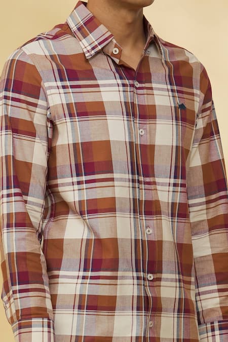 The MeN'S Kompany Brown Cotton Embroidery Checkered Print Shirt at Aza Fashions The MeN'S Kompany_Brown Cotton Embroidery Checkered Print Shirt _at_Aza_Fashions