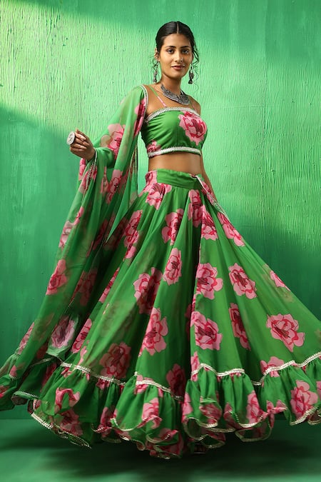 POMCHA JAIPUR Rose Pattern Lehenga Set 