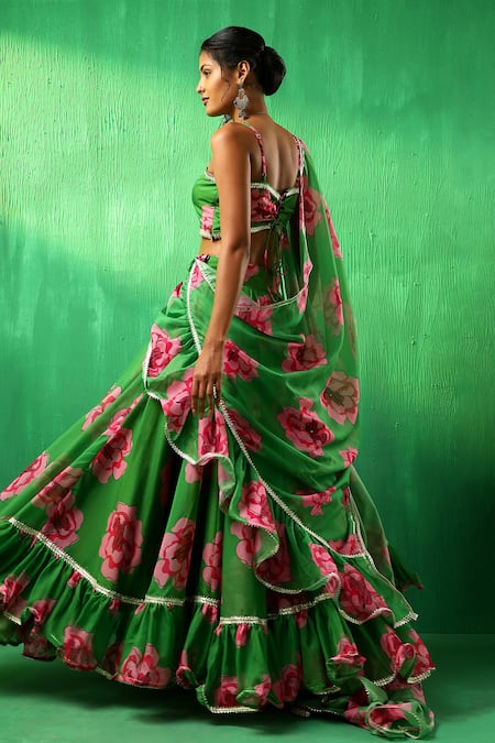 Pomcha Jaipur Rose Pattern Lehenga Set 