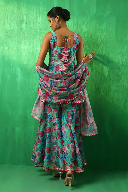 Pomcha Jaipur Floral Pattern Kurta Sharara Set 