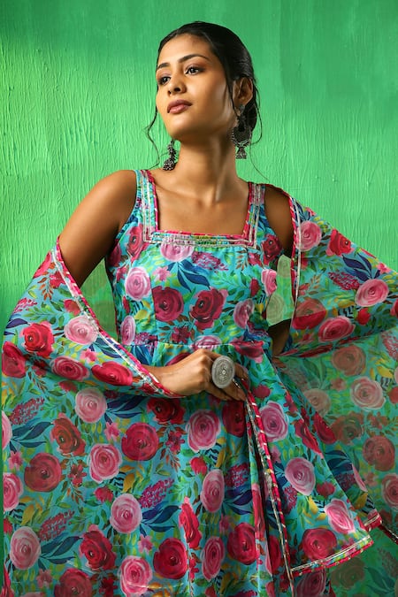 Pomcha Jaipur Multi Color Organza Embroidery, Gota Patti Floral Pattern Kurta Sharara Set Online at Aza Fashions Pomcha Jaipur_Multi Color Organza Embroidery, Gota Patti Floral Pattern Kurta Sharara Set _Online_at_Aza_Fashions