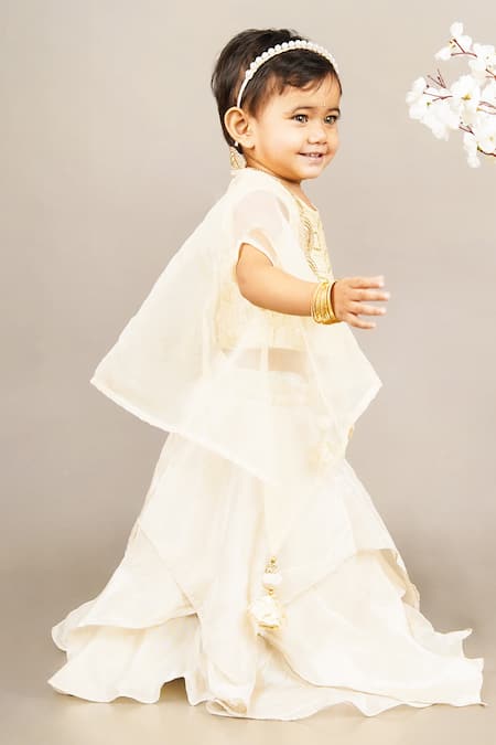 Buy Little Brats Beige Organza, Tissue Sequins, Tassels Embroidered Asymmetrical Lehenga Set Online at Aza Fashions Buy_Little Brats_Beige Organza, Tissue Sequins, Tassels Embroidered Asymmetrical Lehenga Set _Online_at_Aza_Fashions