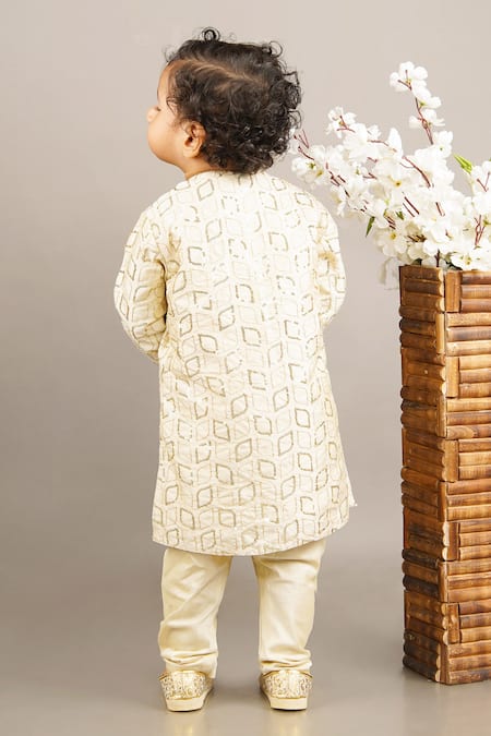 Shop Little Brats Beige Cotton, Silk Sequins Embroidered Jacket And Kurta Set at Aza Fashions Shop_Little Brats_Beige Cotton, Silk Sequins Embroidered Jacket And Kurta Set _at_Aza_Fashions
