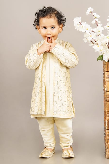 Little Brats Beige Cotton, Silk Sequins Embroidered Jacket And Kurta Set Online at Aza Fashions Little Brats_Beige Cotton, Silk Sequins Embroidered Jacket And Kurta Set _Online_at_Aza_Fashions