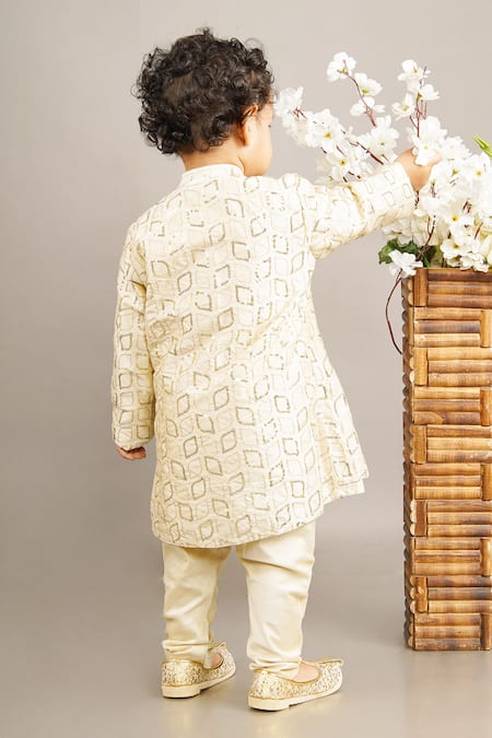 Little Brats Beige Cotton, Silk Sequins Embroidered Jacket And Kurta Set at Aza Fashions Little Brats_Beige Cotton, Silk Sequins Embroidered Jacket And Kurta Set _at_Aza_Fashions
