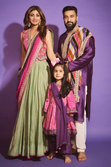 Buy_Punit Balana_Purple Velvet, Tissue, Silk Organza Cut Work, Sequins, Johri Koti Skirt Set 
