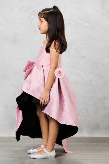 Shop Pinkcow designs pvt ltd Pink Cotton, Taffeta Pearls Quilted Bow Gown Online at Aza Fashions Shop_Pinkcow designs pvt ltd_Pink Cotton, Taffeta Pearls Quilted Bow Gown _Online_at_Aza_Fashions
