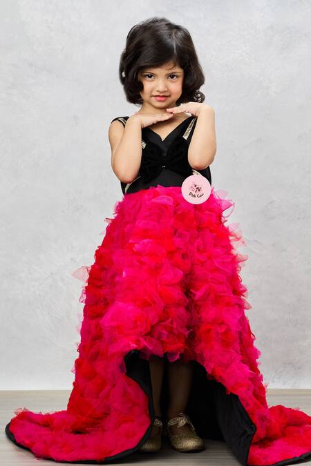 Pinkcow designs pvt ltd Black Net, Crepe, Cotton Ruffled Bow Gown Online at Aza Fashions Pinkcow designs pvt ltd_Black Net, Crepe, Cotton Ruffled Bow Gown _Online_at_Aza_Fashions