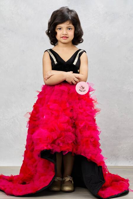 Buy Pinkcow designs pvt ltd Black Net, Crepe, Cotton Ruffled Bow Gown Online at Aza Fashions Buy_Pinkcow designs pvt ltd_Black Net, Crepe, Cotton Ruffled Bow Gown _Online_at_Aza_Fashions