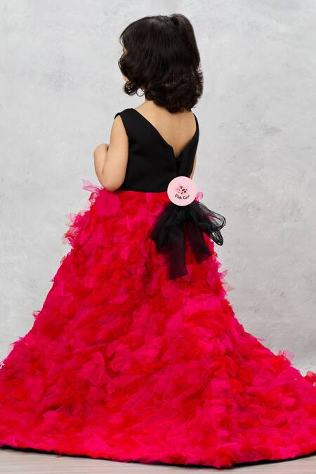 Pinkcow designs pvt ltd Black Net, Crepe, Cotton Ruffled Bow Gown at Aza Fashions Pinkcow designs pvt ltd_Black Net, Crepe, Cotton Ruffled Bow Gown _at_Aza_Fashions