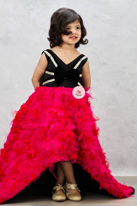 Buy Pinkcow designs pvt ltd Black Net, Crepe, Cotton Ruffled Bow Gown Buy_Pinkcow designs pvt ltd_Black Net, Crepe, Cotton Ruffled Bow Gown