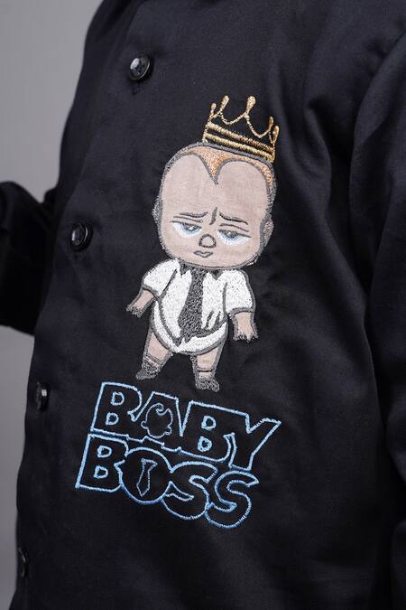 Buy Little Brats Black Cotton Embroidery Boss Baby Shirt Online at Aza Fashions Buy_Little Brats_Black Cotton Embroidery Boss Baby Shirt _Online_at_Aza_Fashions